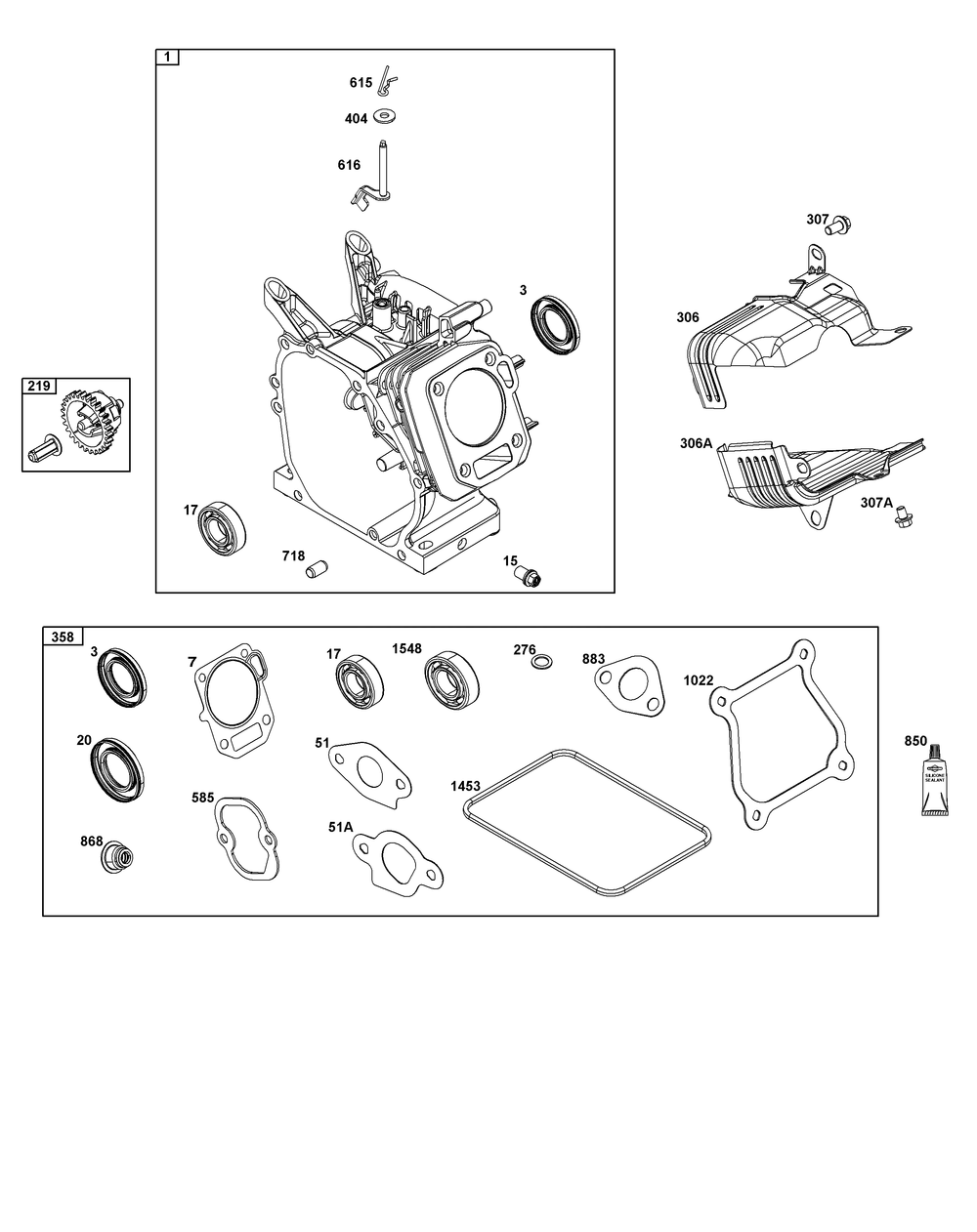 Cylinder Group Diagram and Parts List for 12V337-0025-F1 100000 - 19Z999 Briggs and Stratton Engine
